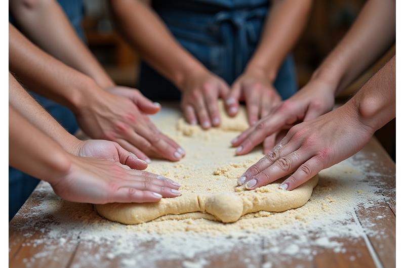 Mains pétrissant la pâte, montrant l'apprentissage actif