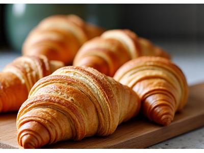 Un assortiment de viennoiseries (croissants et pains au chocolat) brillantes