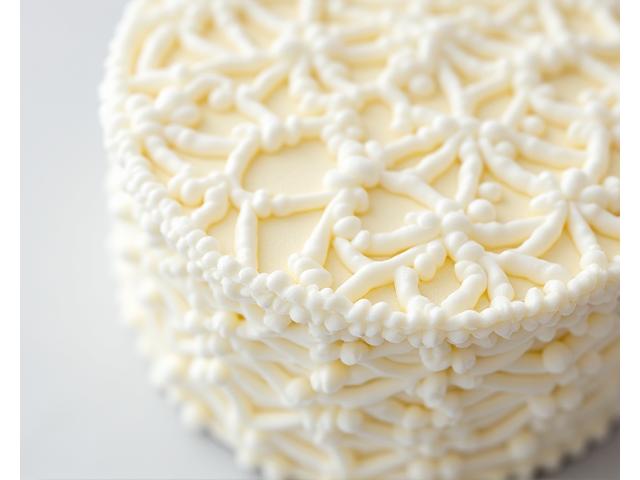 Cake decorated with delicate royal icing piping work in a classical lace pattern