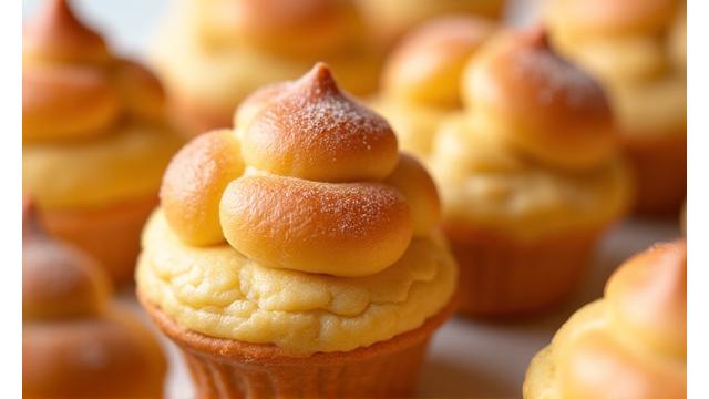 Gros plan sur des choux parfaitement dorés et gonflés, signe d'une maîtrise technique impeccable.