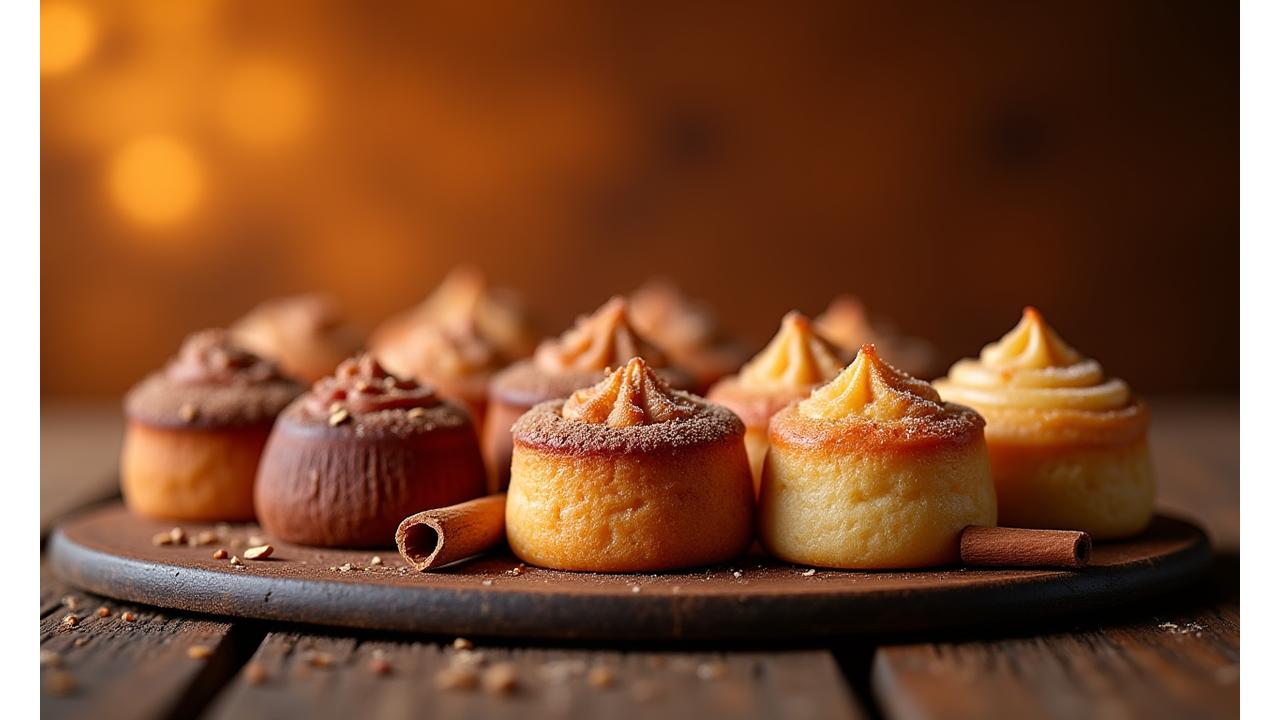 Pâtisseries d'automne : desserts réconfortants à la châtaigne, pomme, cannelle et épices, ambiance chaleureuse. Tons chauds et textures gourmandes.