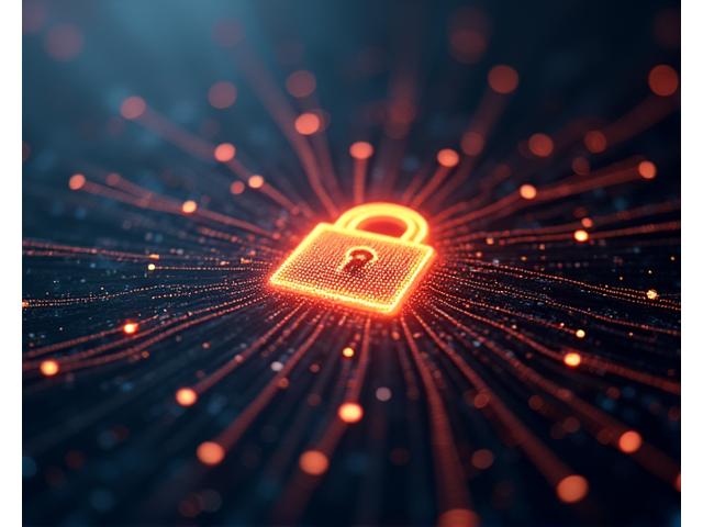 Un cadenas numérique symbolisant la sécurité des données avec des lignes de code et des circuits imprimés en arrière-plan.