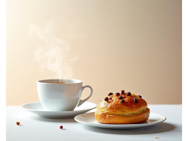 Pain aux raisins et tasse de thé Earl Grey.